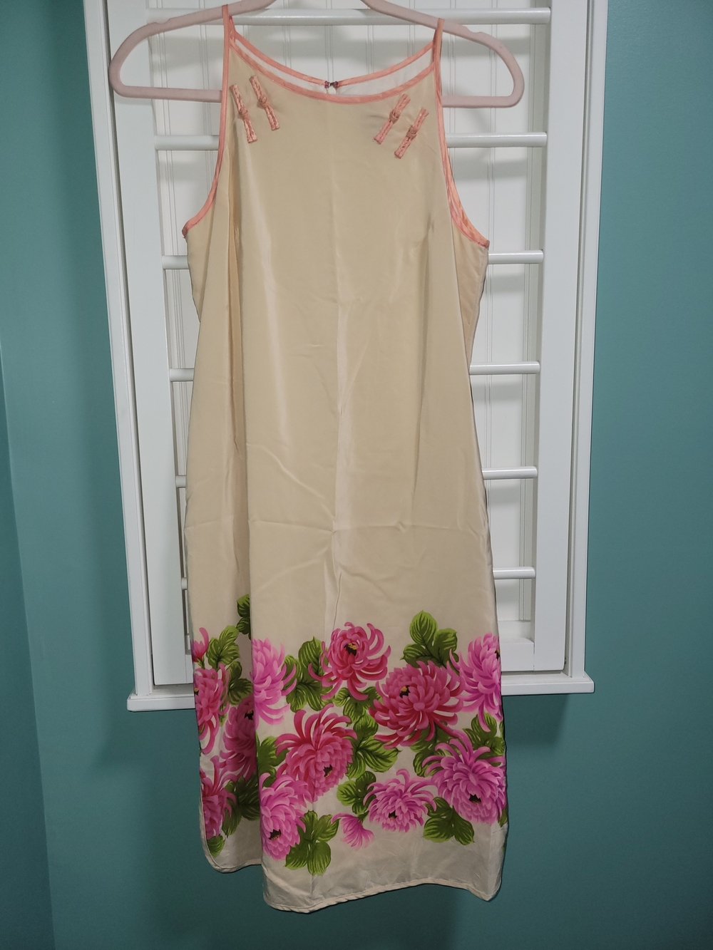 Yoana Baraschi Vintage Sleeveless Cream Dress with Pink Floral Hem Size 6